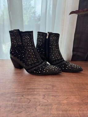 Studded Bedazzled Black Suede Ankle Boots Women 11/ Men 9